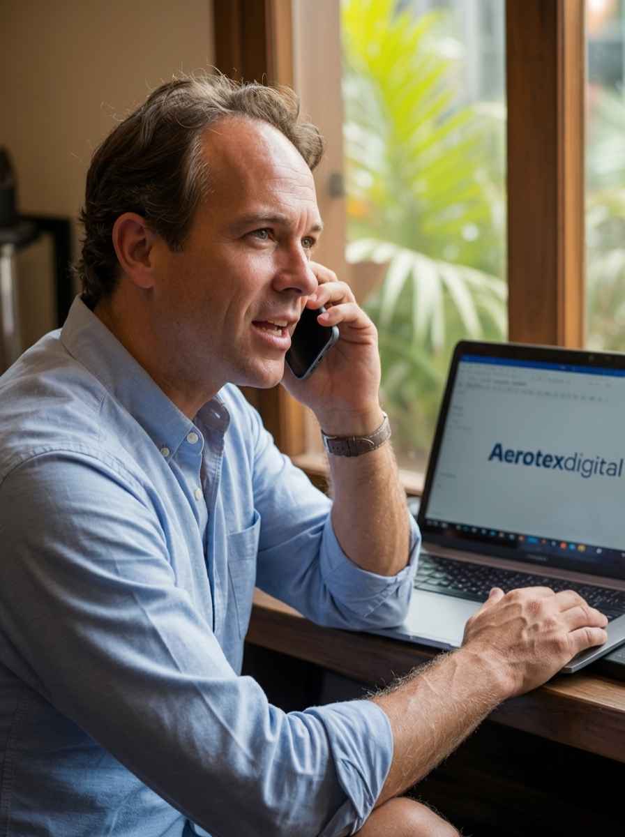 Bernie talking to a client about their new website